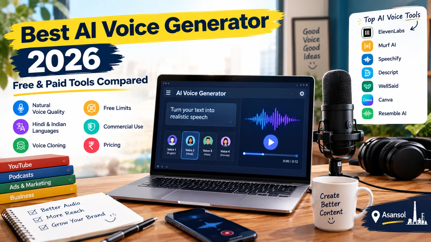 Best AI Voice Generator 2026 tools for YouTube and business voiceovers