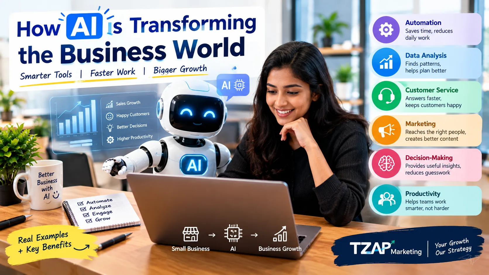 How AI is transforming the business world through automation, data analysis, customer service and marketing