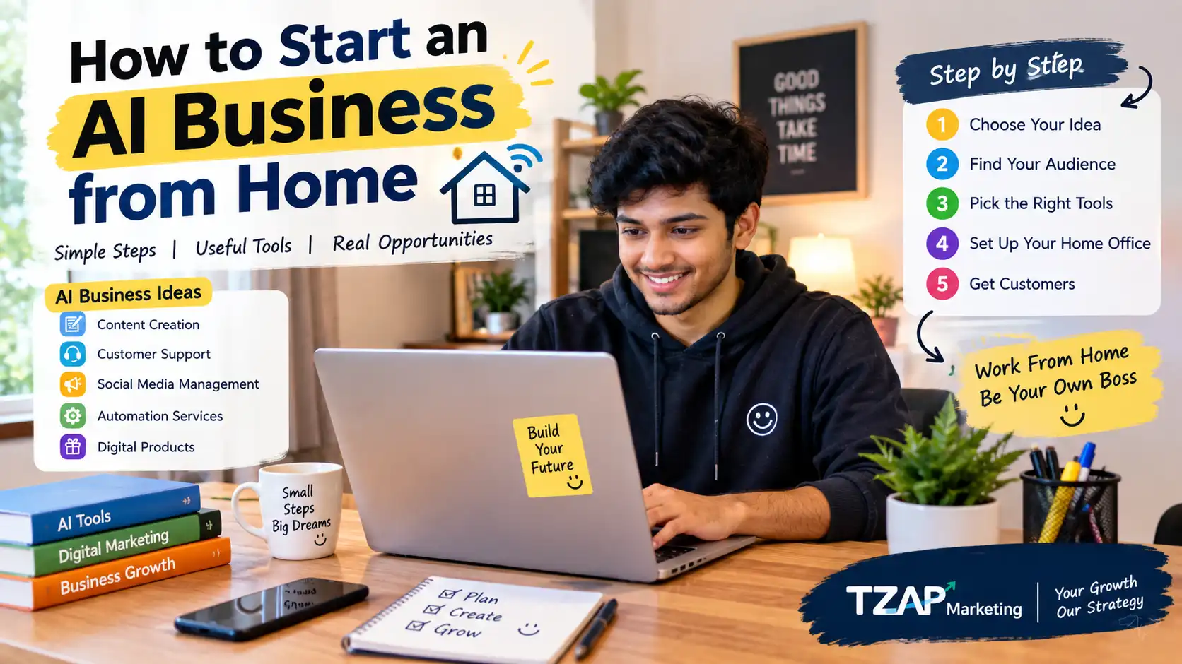 How to Start an AI Business from Home with AI tools and business ideas
