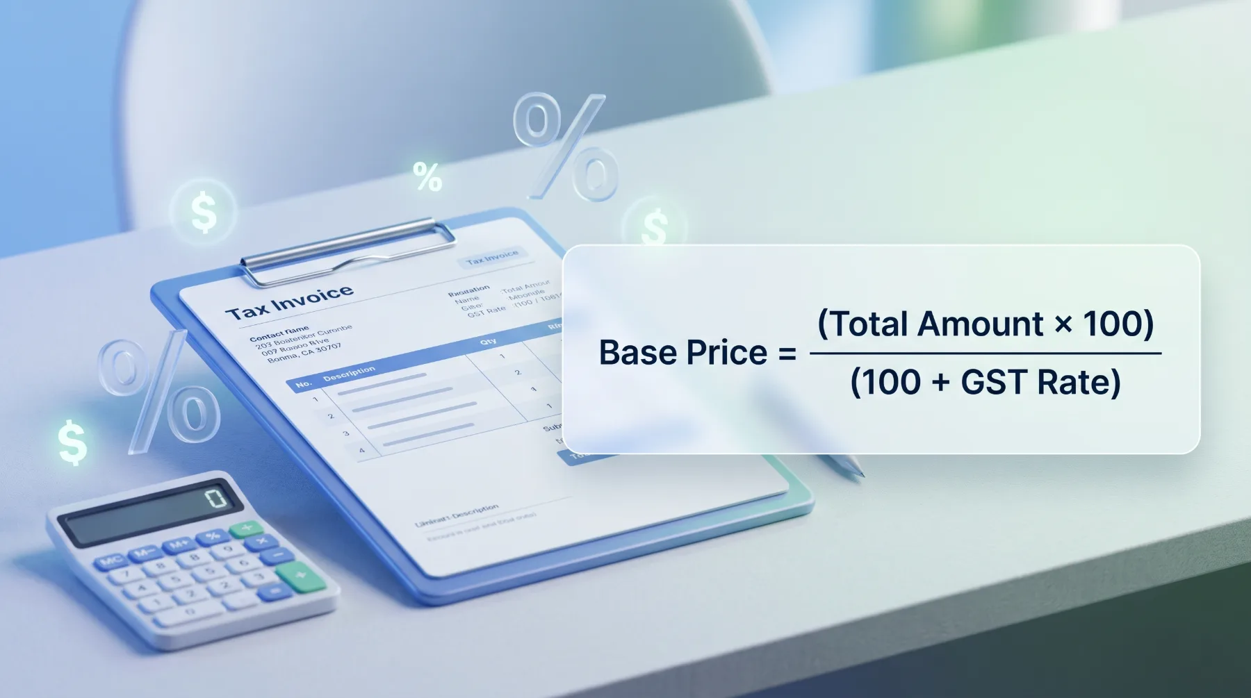Step-by-step formula breakdown showing how to calculate GST from an inclusive price